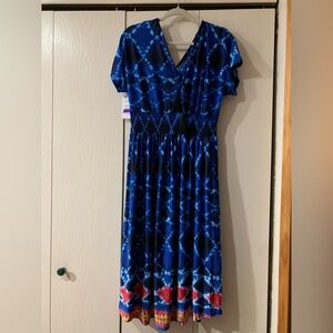 Elegant Blue Patterned Midi Dress